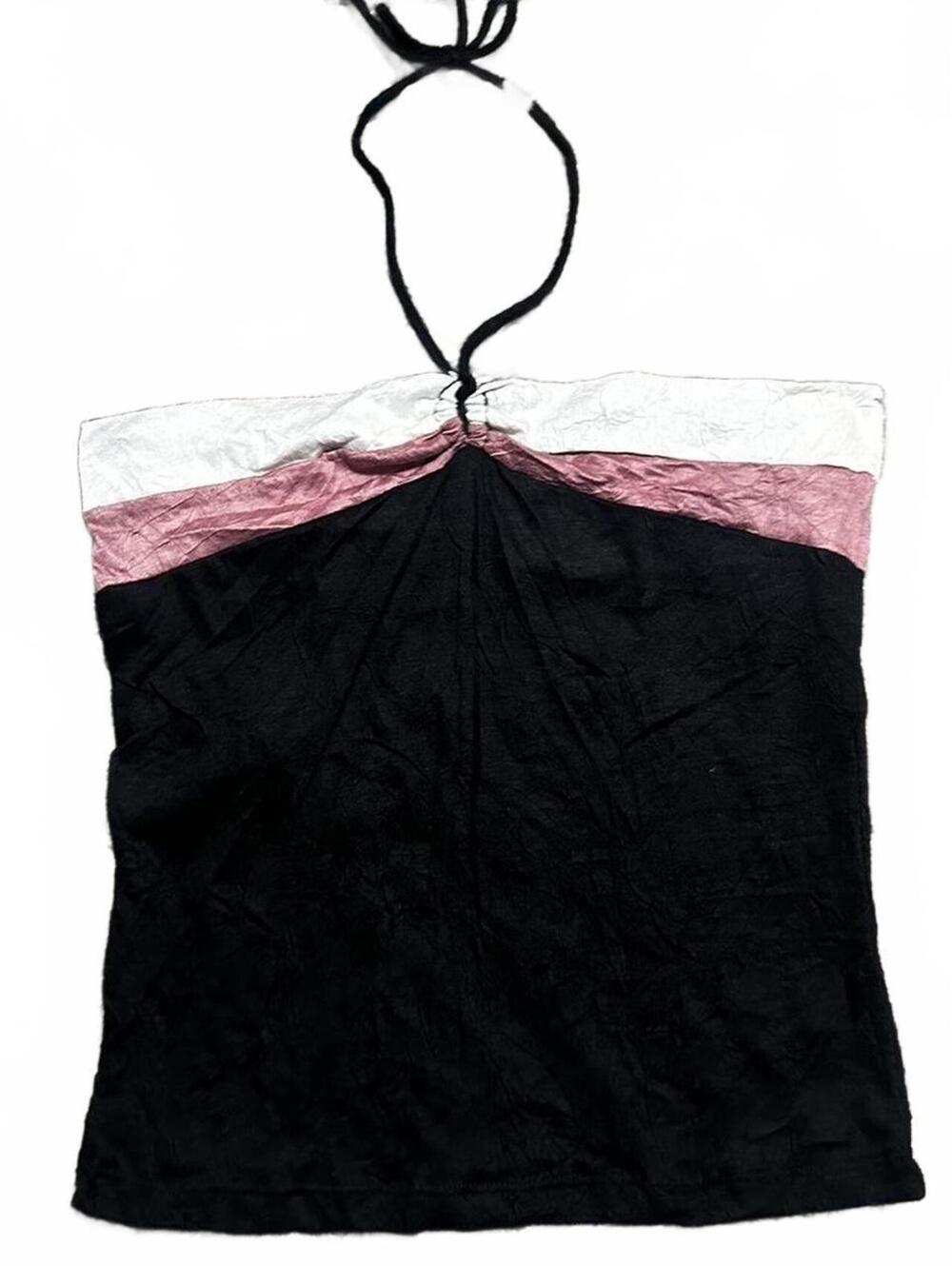 Y2K Debut Brand Black and Pink Halter Top Size L